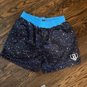 Men's Athletic Shorts with Blue Waistband - Black Speckled